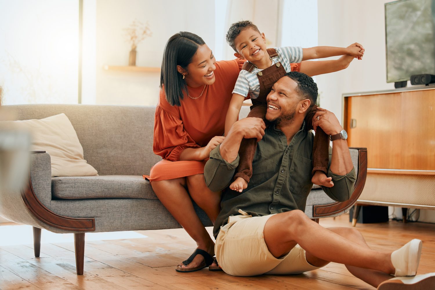 Happy family relaxing at home