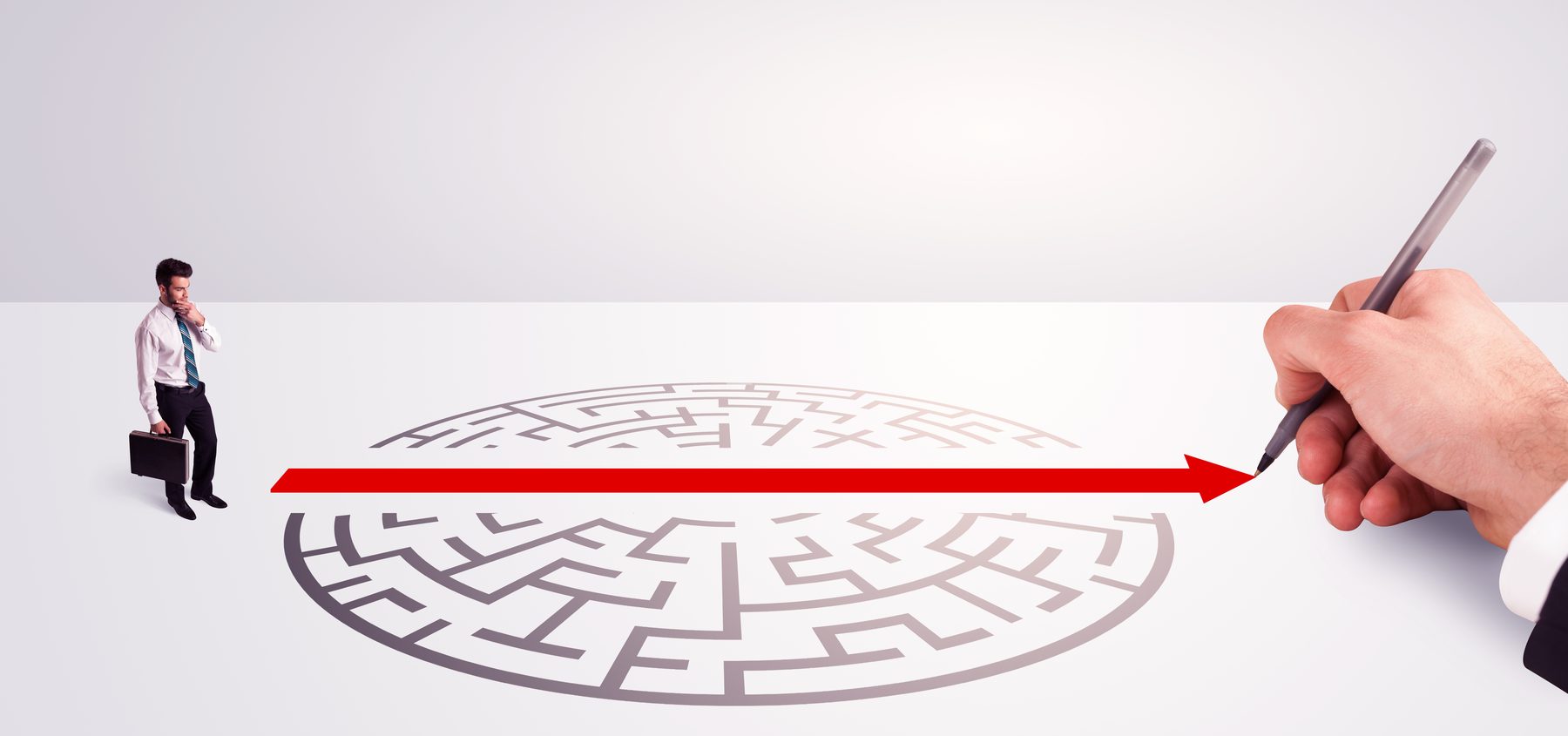 A clear path drawn straight through a complex maze